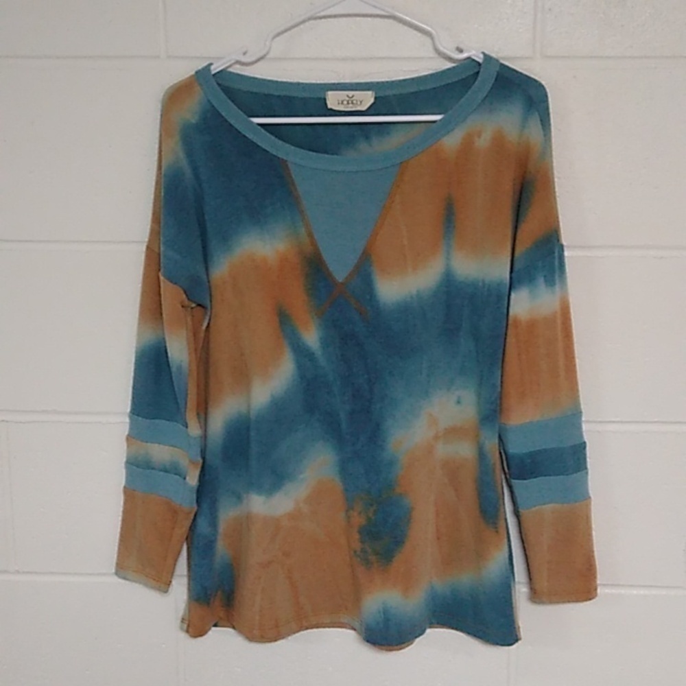 HOPELY LONG SLEEVE SOFT BRUSHED, BABY, FRENCH TERRY, TYE DYE  PULLOVER TOP SHIRT